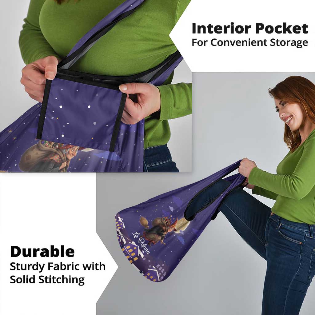 Italy Christmas Grocery Bag La Befana Flying Over Winter Night - Wonder Print Shop