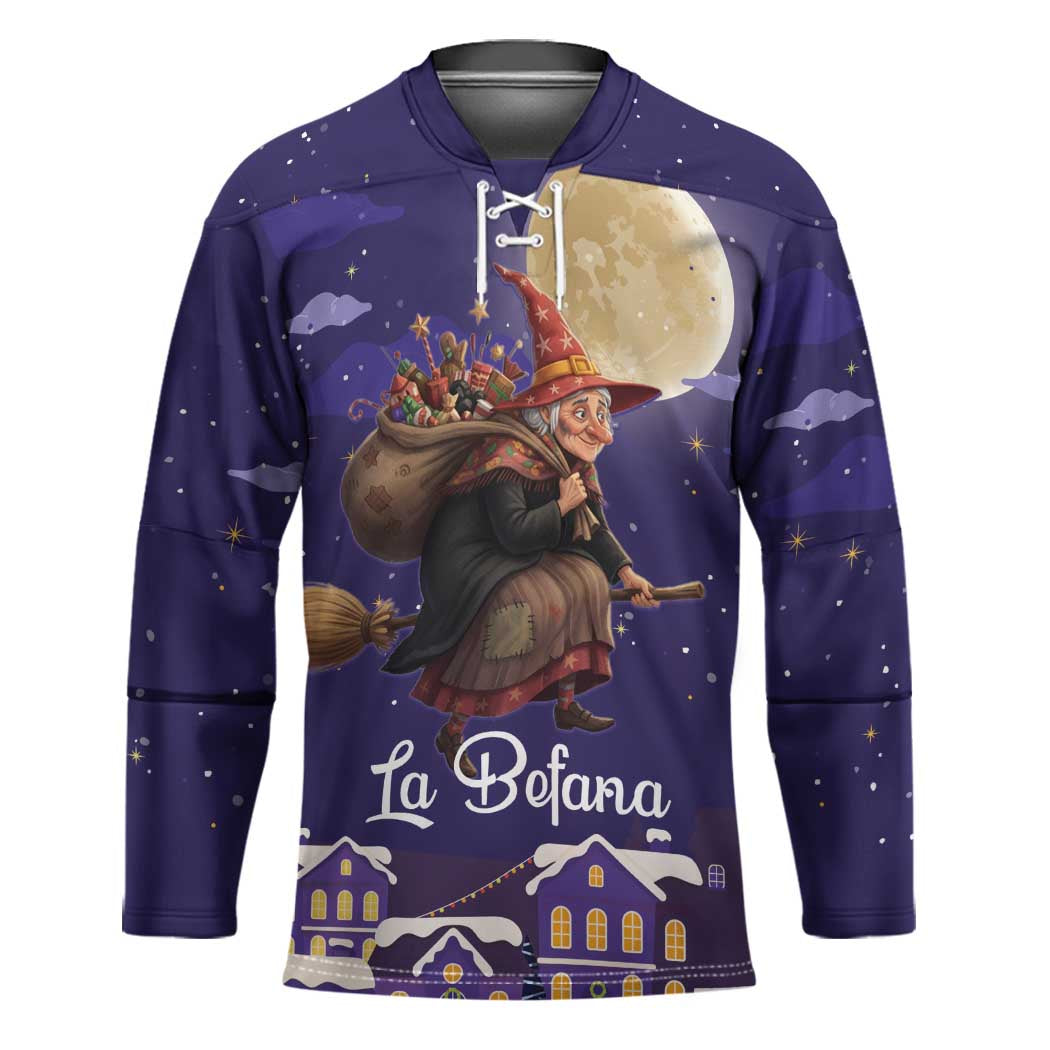Italy Christmas Hockey Jersey La Befana Flying Over Winter Night - Wonder Print Shop
