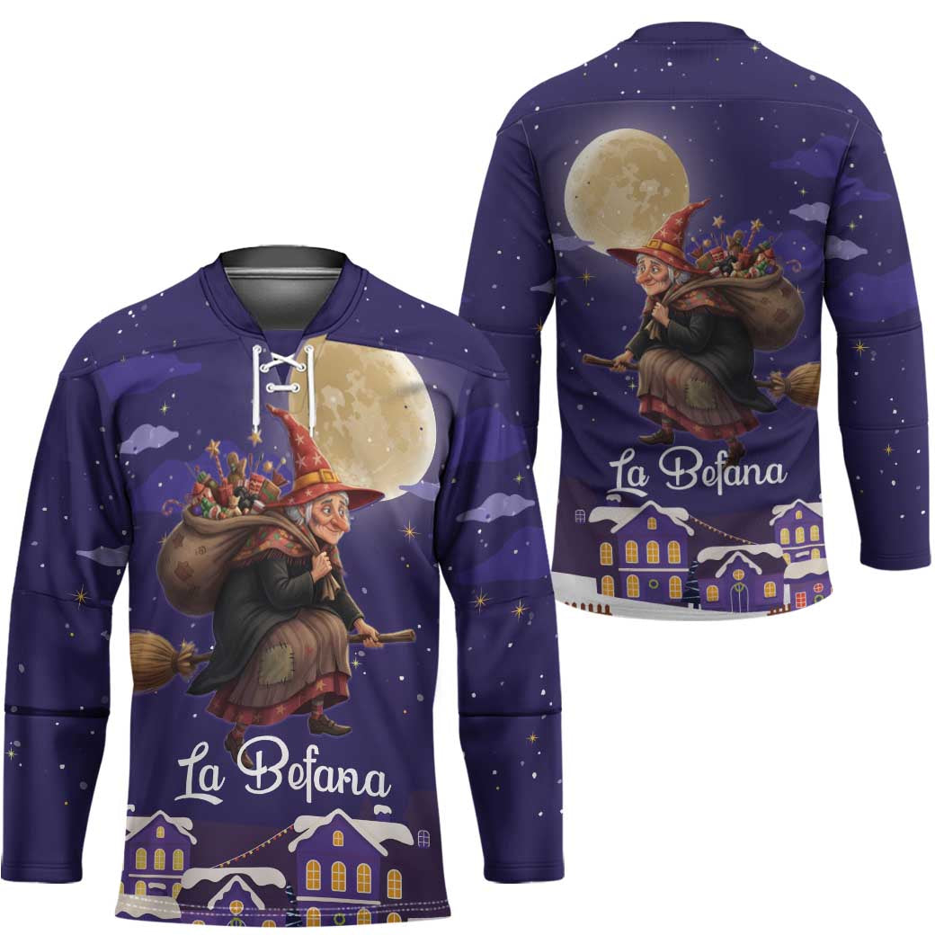 Italy Christmas Hockey Jersey La Befana Flying Over Winter Night - Wonder Print Shop