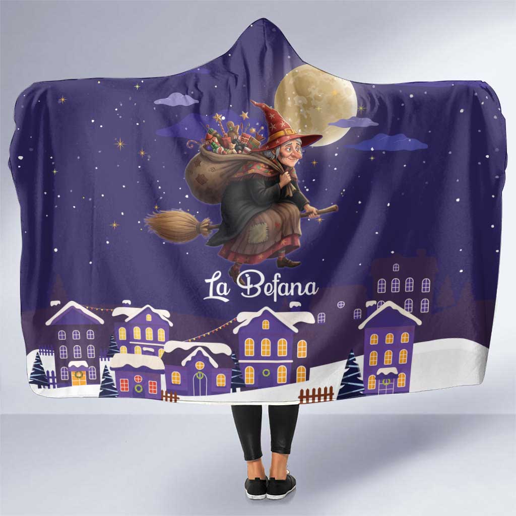 Italy Christmas Hooded Blanket La Befana Flying Over Winter Night - Wonder Print Shop