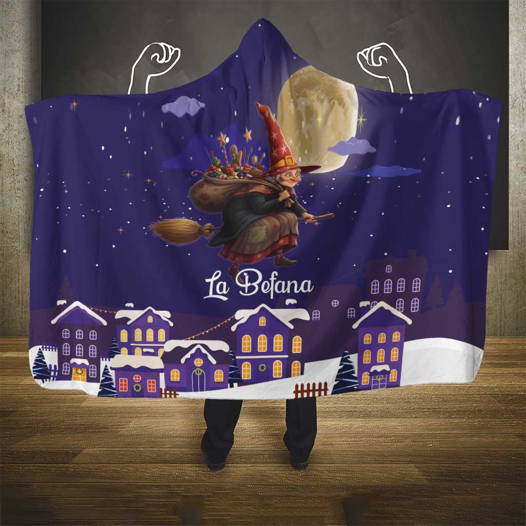 Italy Christmas Hooded Blanket La Befana Flying Over Winter Night - Wonder Print Shop
