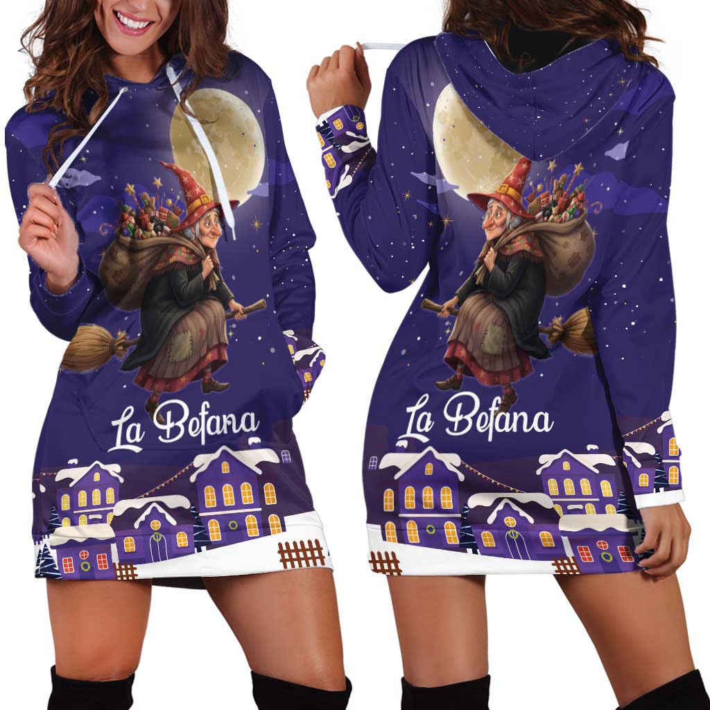 Italy Christmas Hoodie Dress La Befana Flying Over Winter Night - Wonder Print Shop