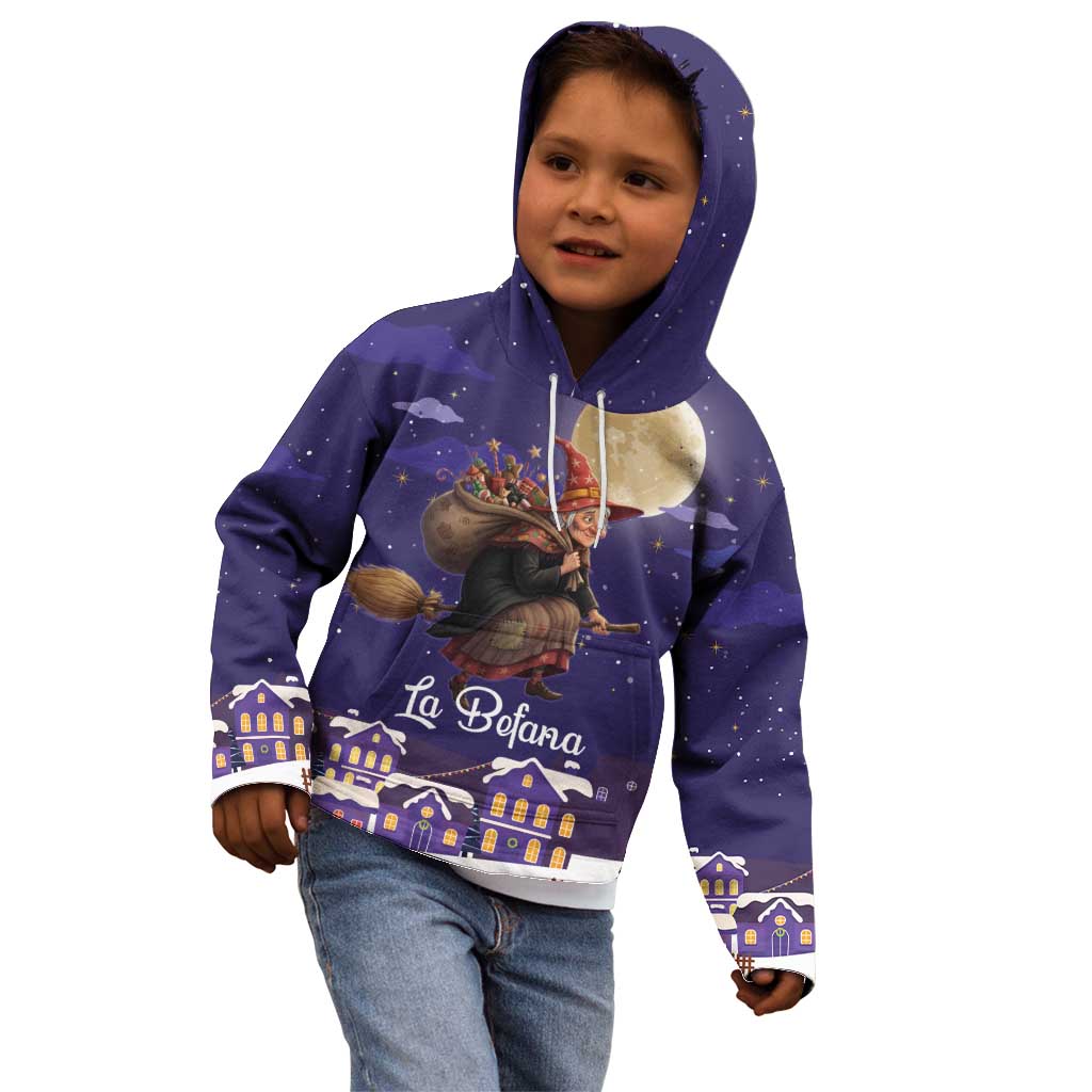 Italy Christmas Kid Hoodie La Befana Flying Over Winter Night - Wonder Print Shop