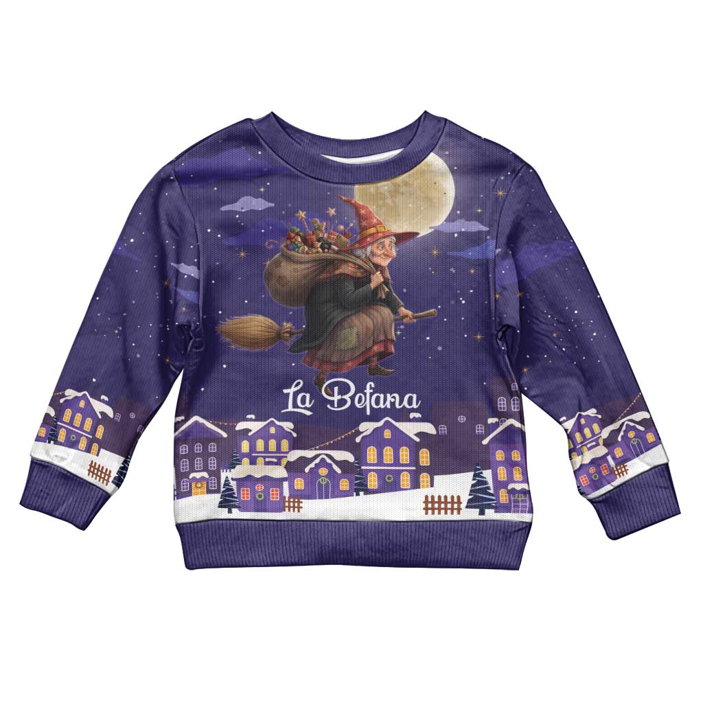 Italy Christmas Kid Ugly Christmas Sweater La Befana Flying Over Winter Night - Wonder Print Shop