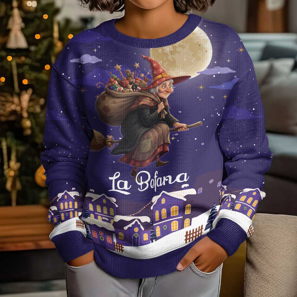 Italy Christmas Kid Ugly Christmas Sweater La Befana Flying Over Winter Night - Wonder Print Shop