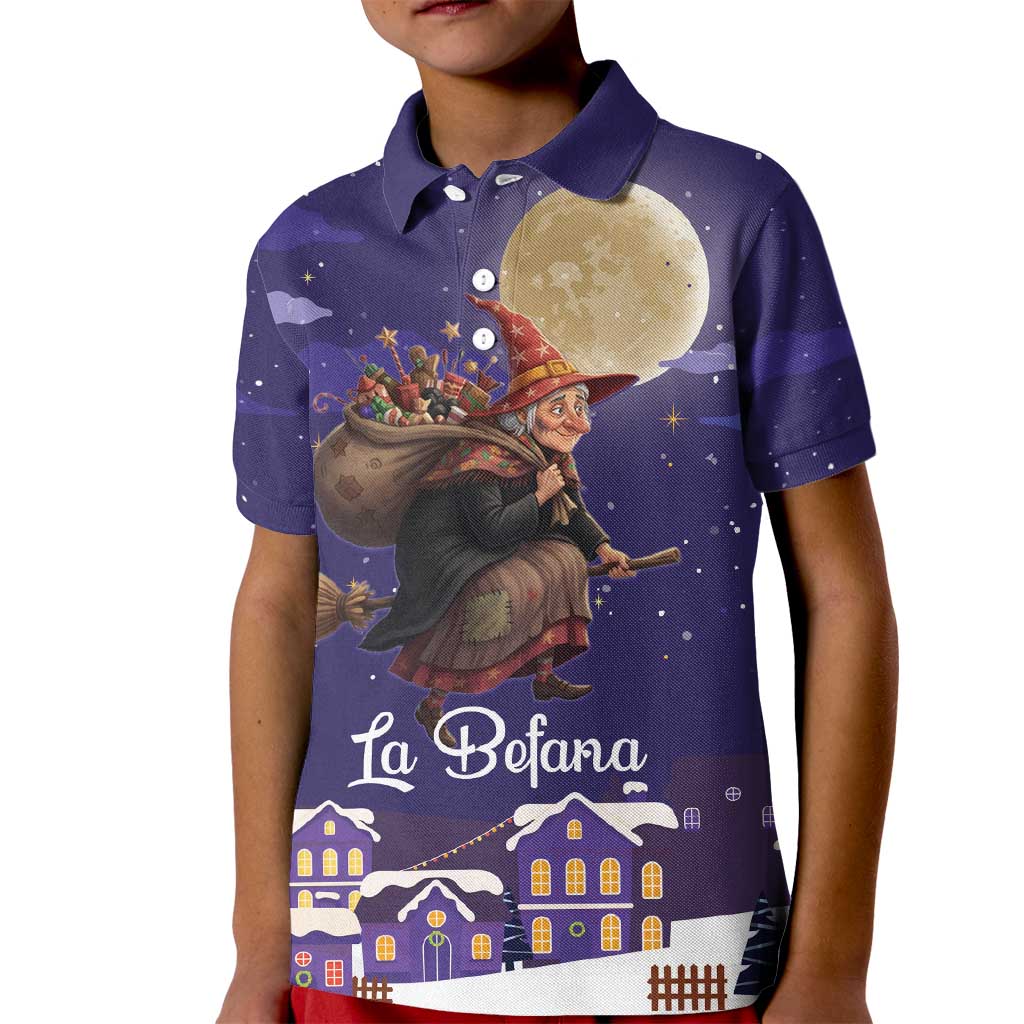 Italy Christmas Kid Polo Shirt La Befana Flying Over Winter Night - Wonder Print Shop