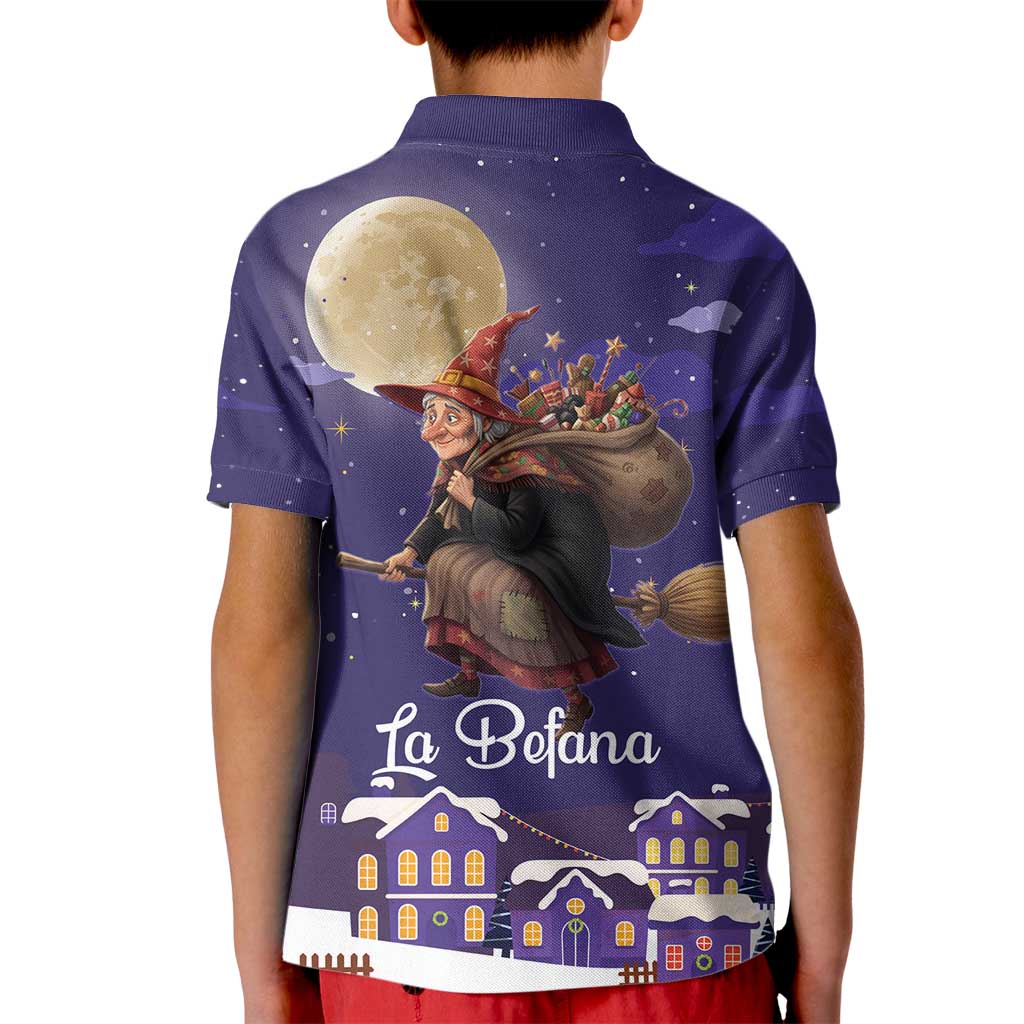 Italy Christmas Kid Polo Shirt La Befana Flying Over Winter Night - Wonder Print Shop