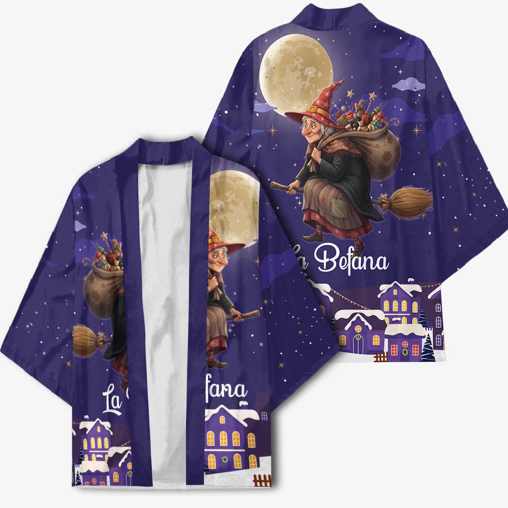 Italy Christmas Kimono La Befana Flying Over Winter Night - Wonder Print Shop