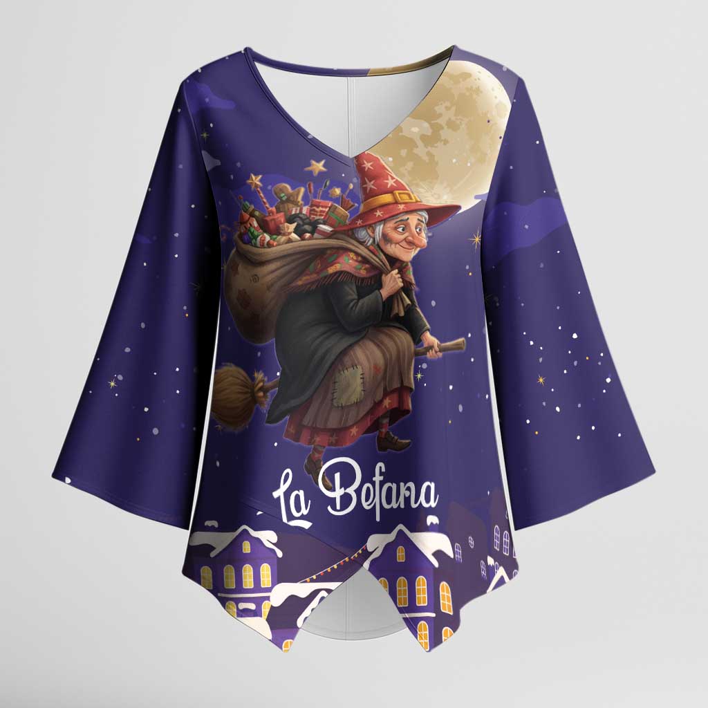 Italy Christmas Kimono Sleeve Blouse La Befana Flying Over Winter Night - Wonder Print Shop