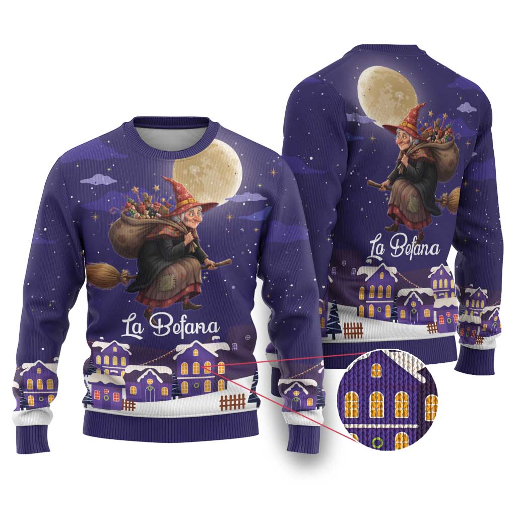 Italy Christmas Ugly Christmas Sweater La Befana Flying Over Winter Night - Wonder Print Shop
