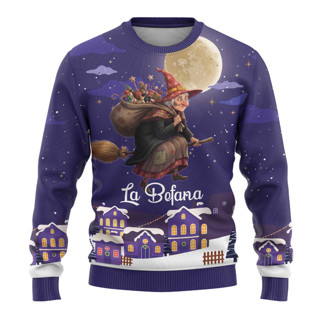 Italy Christmas Ugly Christmas Sweater La Befana Flying Over Winter Night - Wonder Print Shop