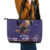 Italy Christmas Leather Tote Bag La Befana Flying Over Winter Night - Wonder Print Shop