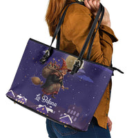 Italy Christmas Leather Tote Bag La Befana Flying Over Winter Night - Wonder Print Shop