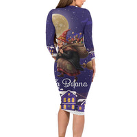 Italy Christmas Long Sleeve Bodycon Dress La Befana Flying Over Winter Night - Wonder Print Shop