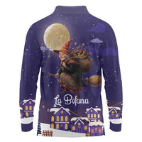 Italy Christmas Long Sleeve Polo Shirt La Befana Flying Over Winter Night - Wonder Print Shop