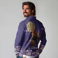 Italy Christmas Long Sleeve Polo Shirt La Befana Flying Over Winter Night - Wonder Print Shop