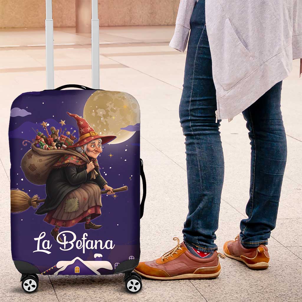 Italy Christmas Luggage Cover La Befana Flying Over Winter Night - Wonder Print Shop