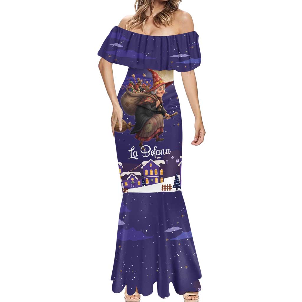 Italy Christmas Mermaid Dress La Befana Flying Over Winter Night - Wonder Print Shop