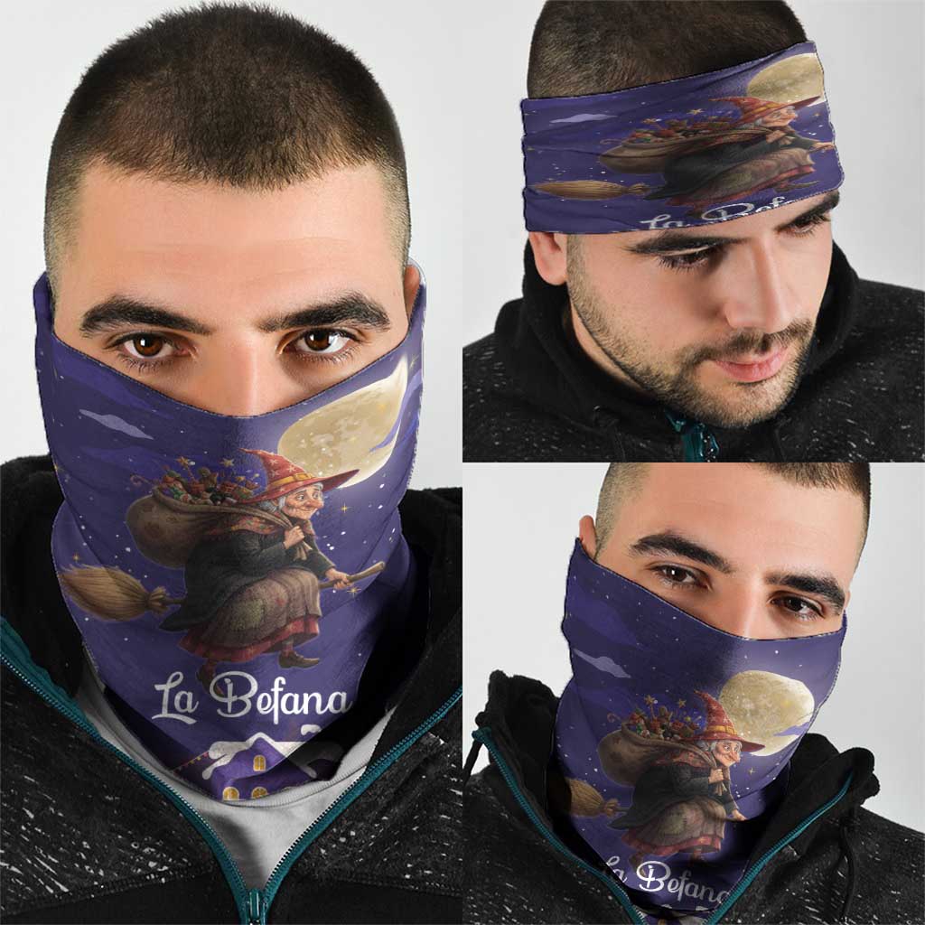 Italy Christmas Neck Gaiter La Befana Flying Over Winter Night - Wonder Print Shop