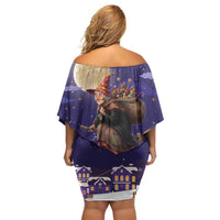 Italy Christmas Off Shoulder Short Dress La Befana Flying Over Winter Night - Wonder Print Shop
