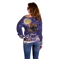 Italy Christmas Off Shoulder Sweater La Befana Flying Over Winter Night - Wonder Print Shop