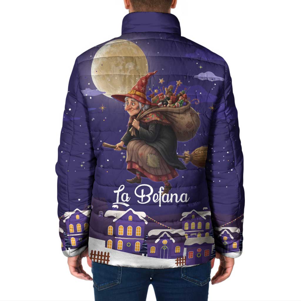 Italy Christmas Padded Jacket La Befana Flying Over Winter Night - Wonder Print Shop