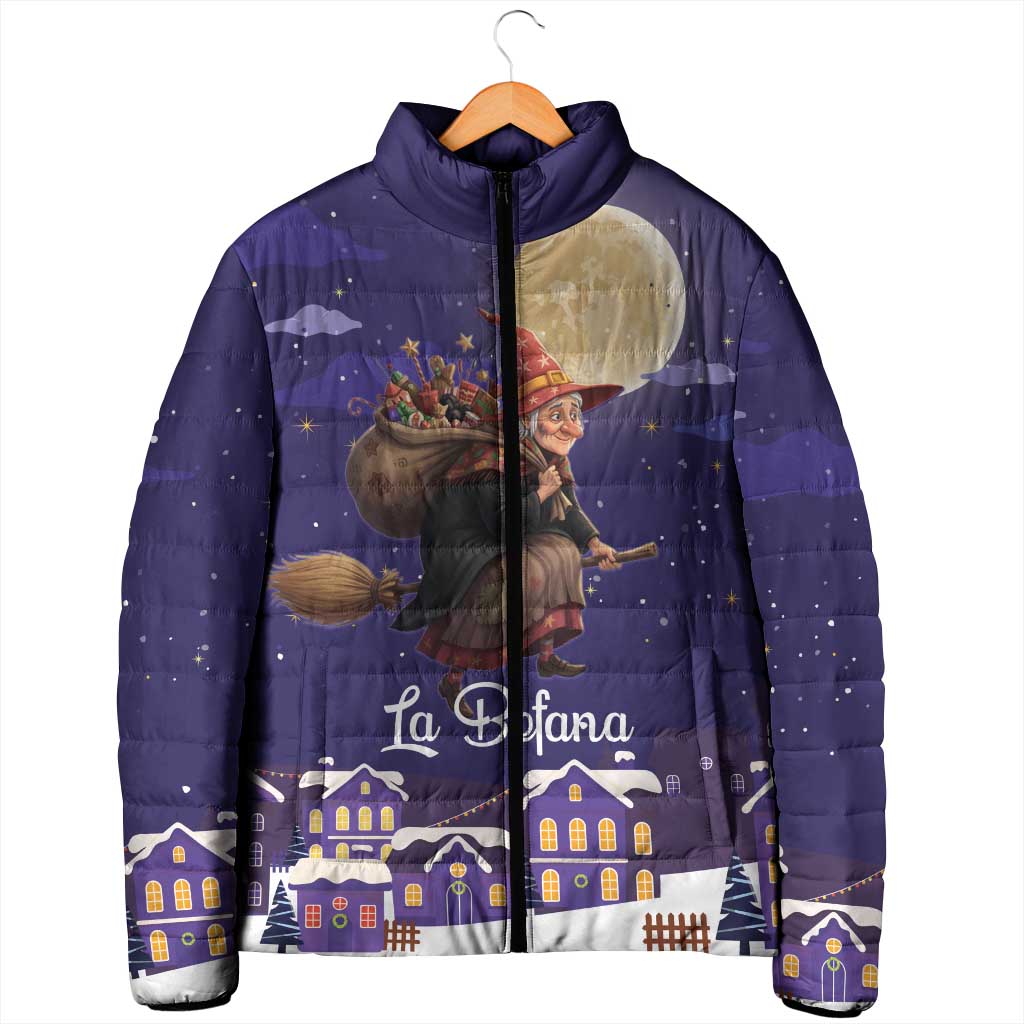 Italy Christmas Padded Jacket La Befana Flying Over Winter Night - Wonder Print Shop