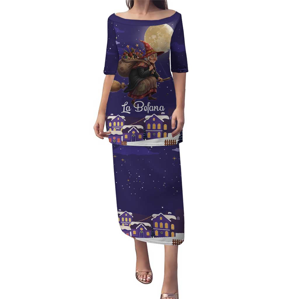 Italy Christmas Puletasi La Befana Flying Over Winter Night - Wonder Print Shop