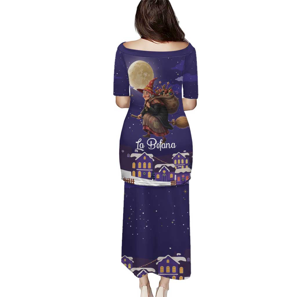 Italy Christmas Puletasi La Befana Flying Over Winter Night - Wonder Print Shop