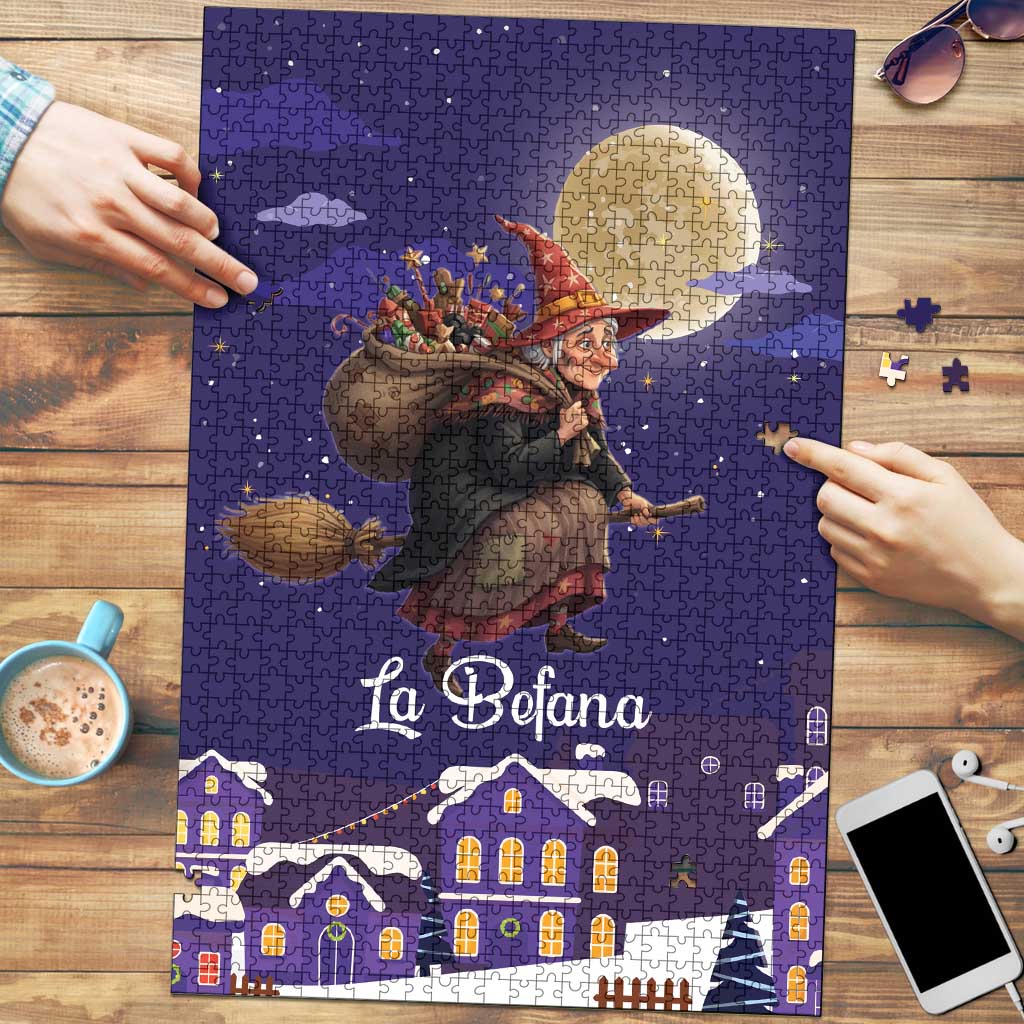Italy Christmas Puzzle La Befana Flying Over Winter Night - Wonder Print Shop