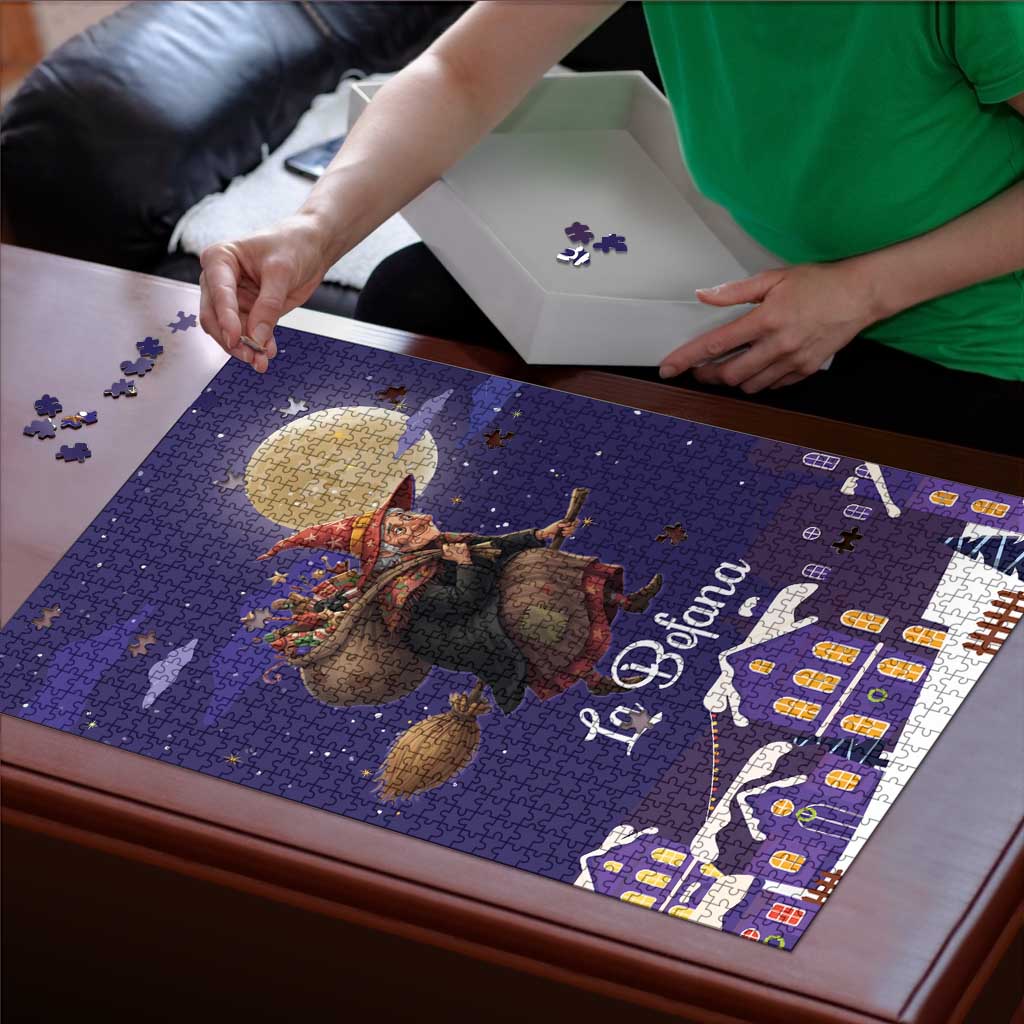 Italy Christmas Puzzle La Befana Flying Over Winter Night - Wonder Print Shop
