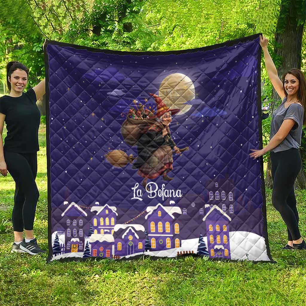 Italy Christmas Quilt La Befana Flying Over Winter Night - Wonder Print Shop