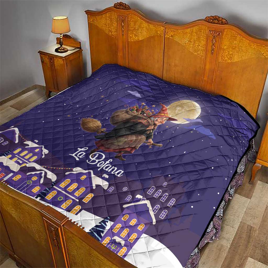 Italy Christmas Quilt La Befana Flying Over Winter Night - Wonder Print Shop