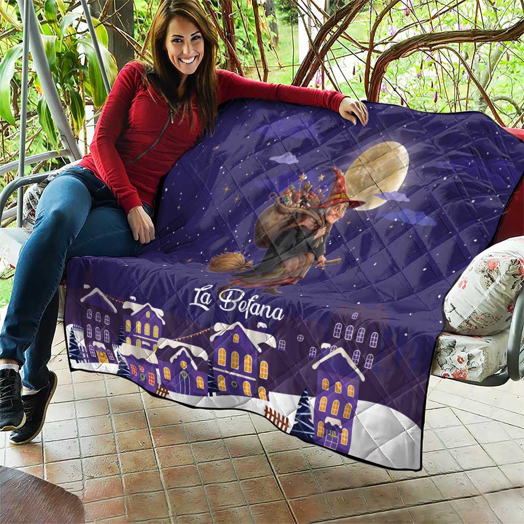 Italy Christmas Quilt La Befana Flying Over Winter Night - Wonder Print Shop
