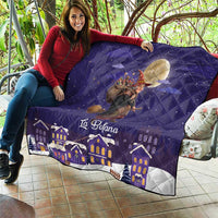 Italy Christmas Quilt La Befana Flying Over Winter Night - Wonder Print Shop