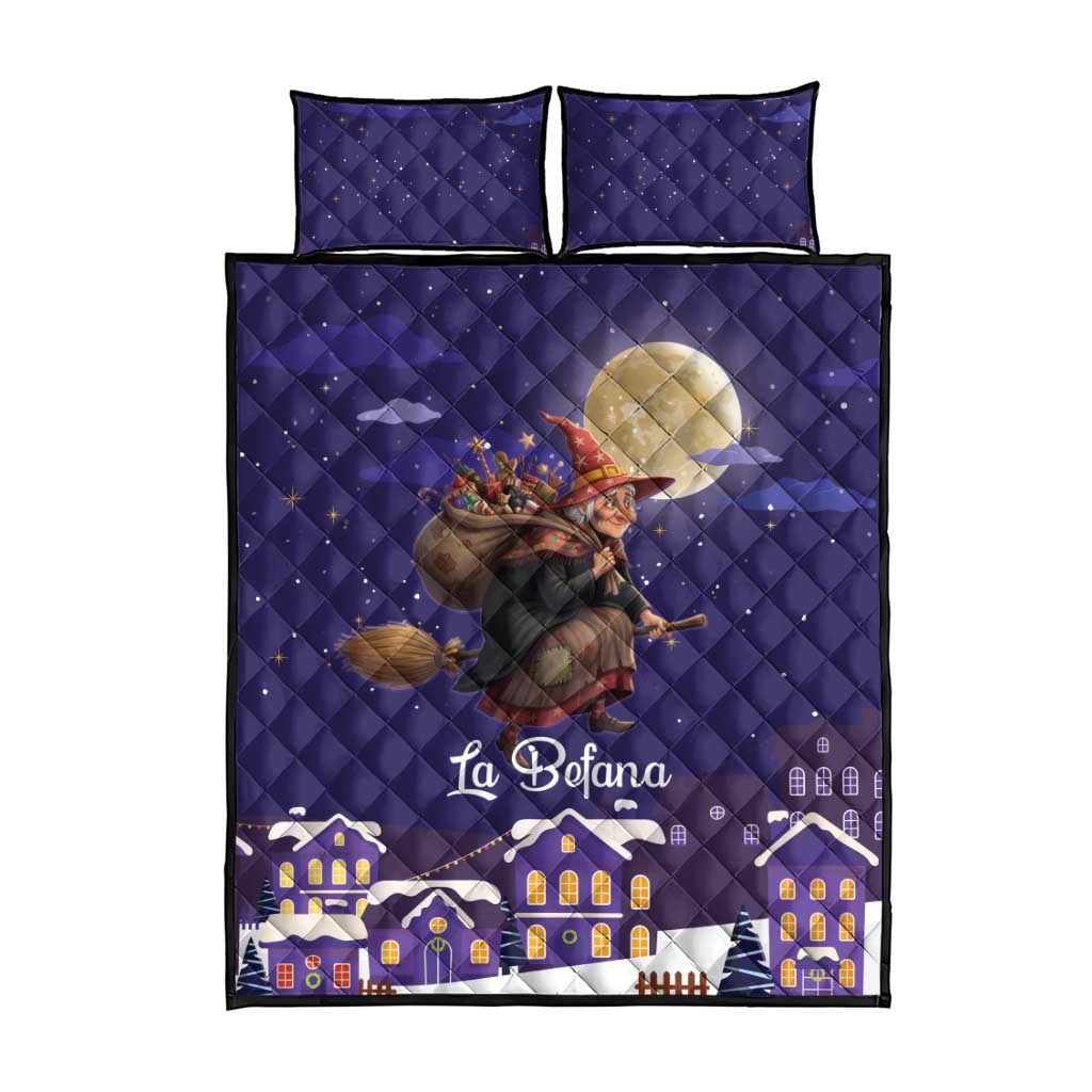 Italy Christmas Quilt Bed Set La Befana Flying Over Winter Night - Wonder Print Shop