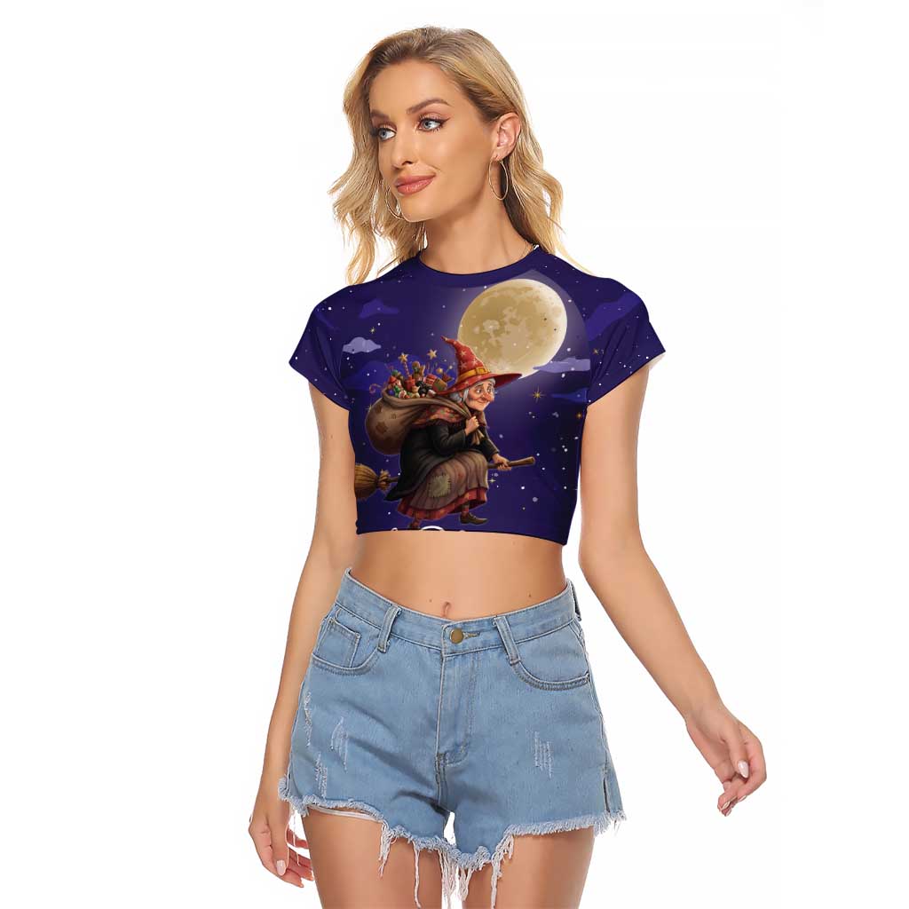 Italy Christmas Raglan Cropped T Shirt La Befana Flying Over Winter Night - Wonder Print Shop