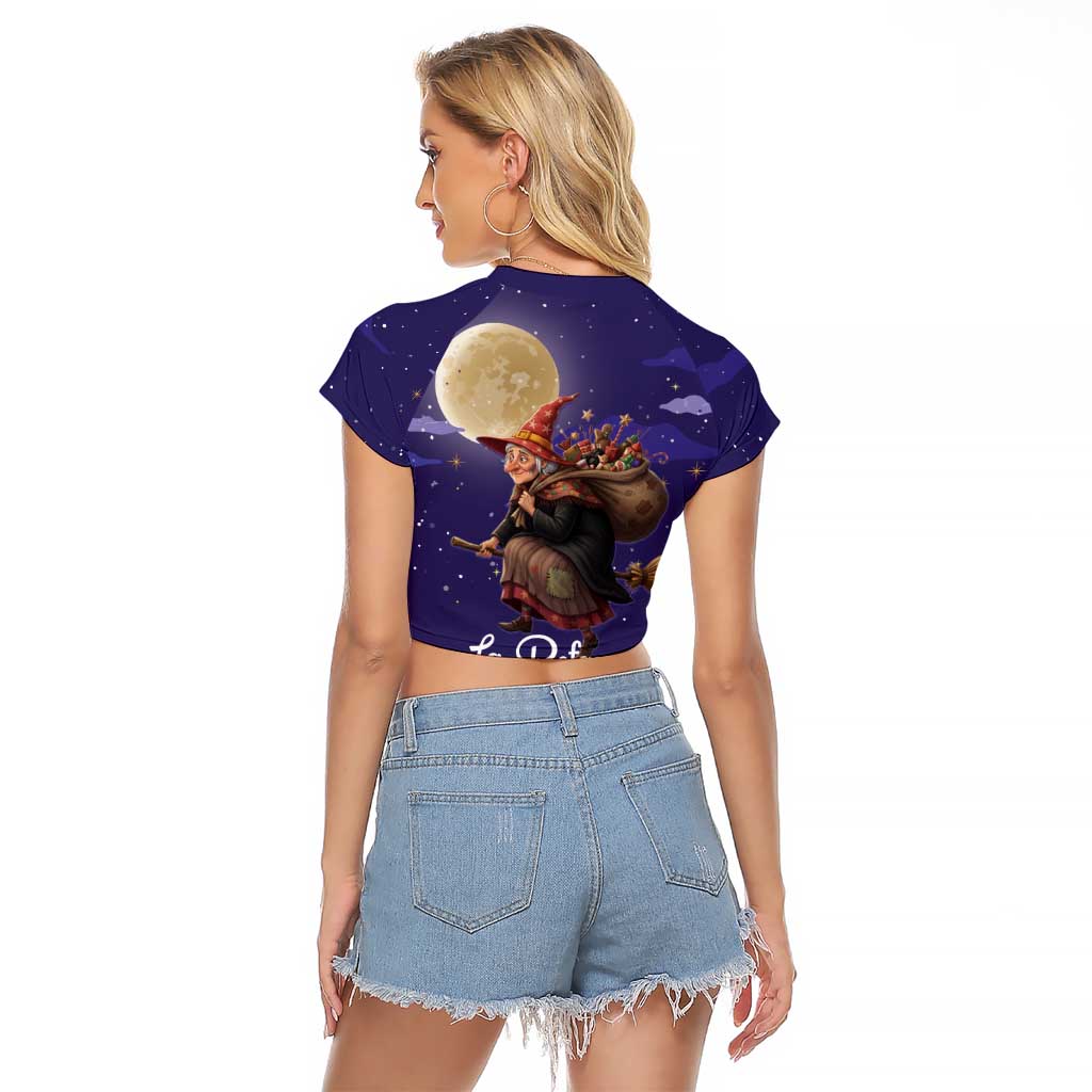 Italy Christmas Raglan Cropped T Shirt La Befana Flying Over Winter Night - Wonder Print Shop