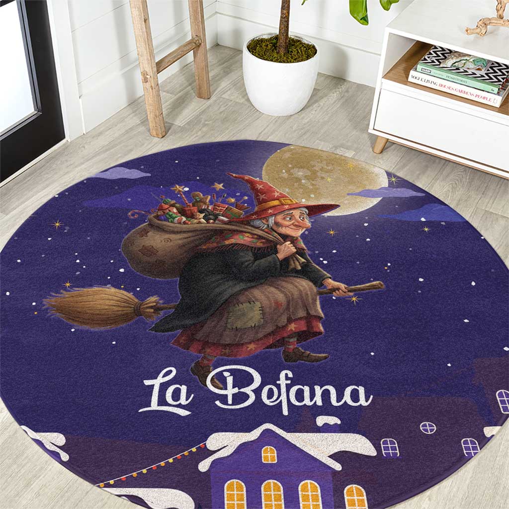 Italy Christmas Round Carpet La Befana Flying Over Winter Night - Wonder Print Shop