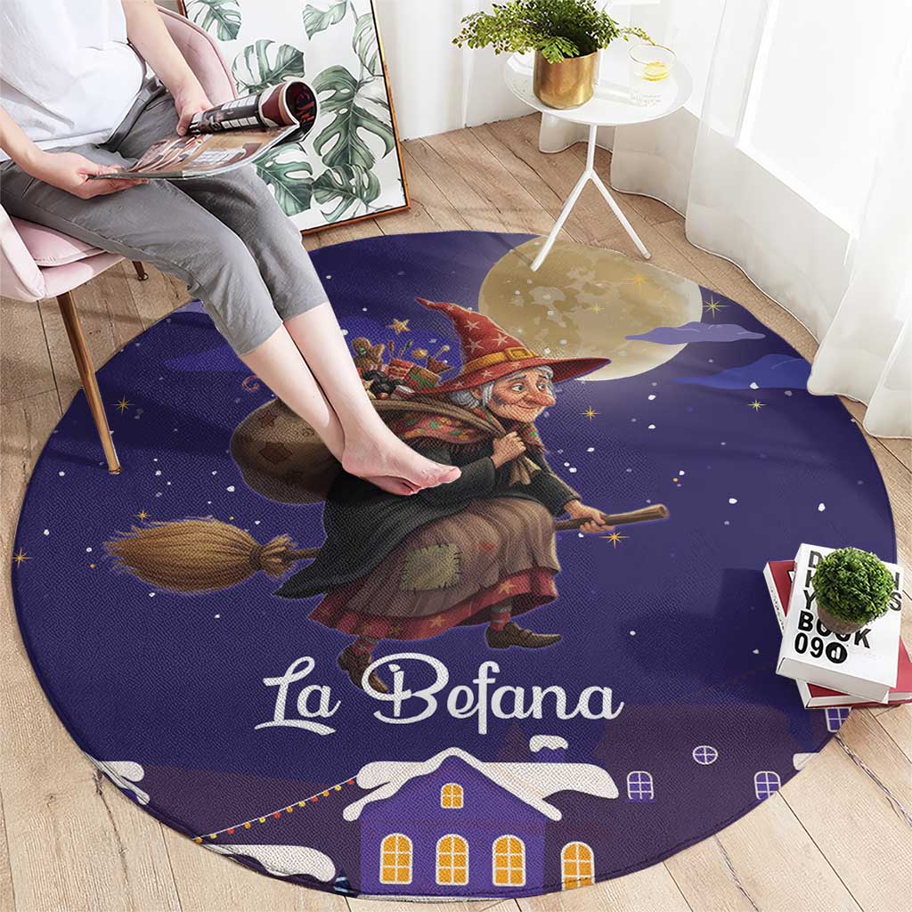 Italy Christmas Round Carpet La Befana Flying Over Winter Night - Wonder Print Shop