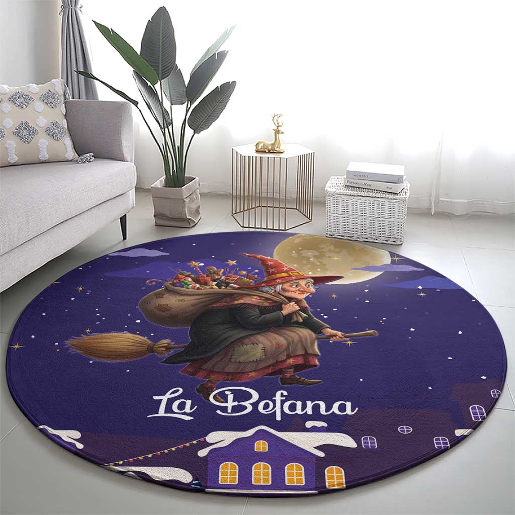 Italy Christmas Round Carpet La Befana Flying Over Winter Night - Wonder Print Shop