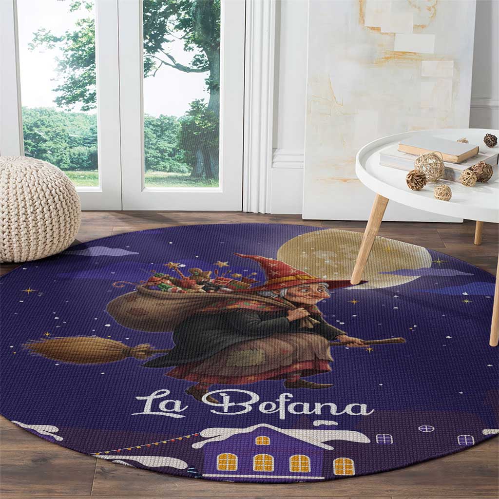 Italy Christmas Round Carpet La Befana Flying Over Winter Night - Wonder Print Shop