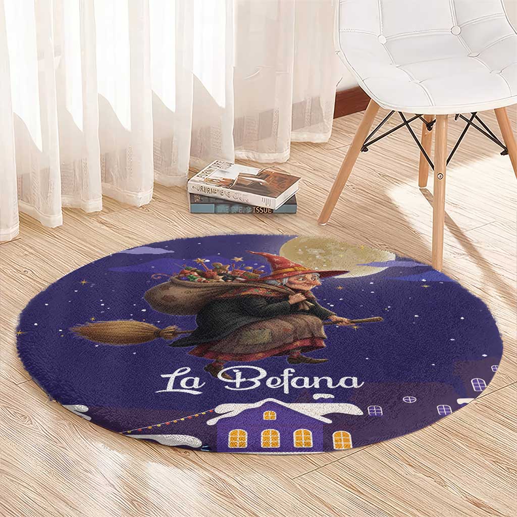 Italy Christmas Round Carpet La Befana Flying Over Winter Night - Wonder Print Shop