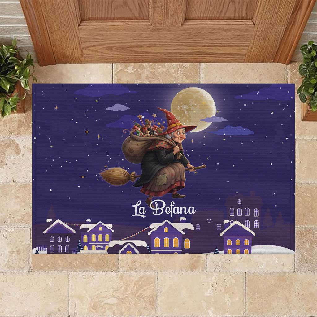 Italy Christmas Rubber Doormat La Befana Flying Over Winter Night - Wonder Print Shop