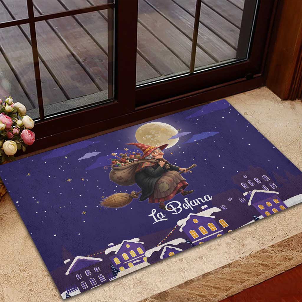 Italy Christmas Rubber Doormat La Befana Flying Over Winter Night - Wonder Print Shop
