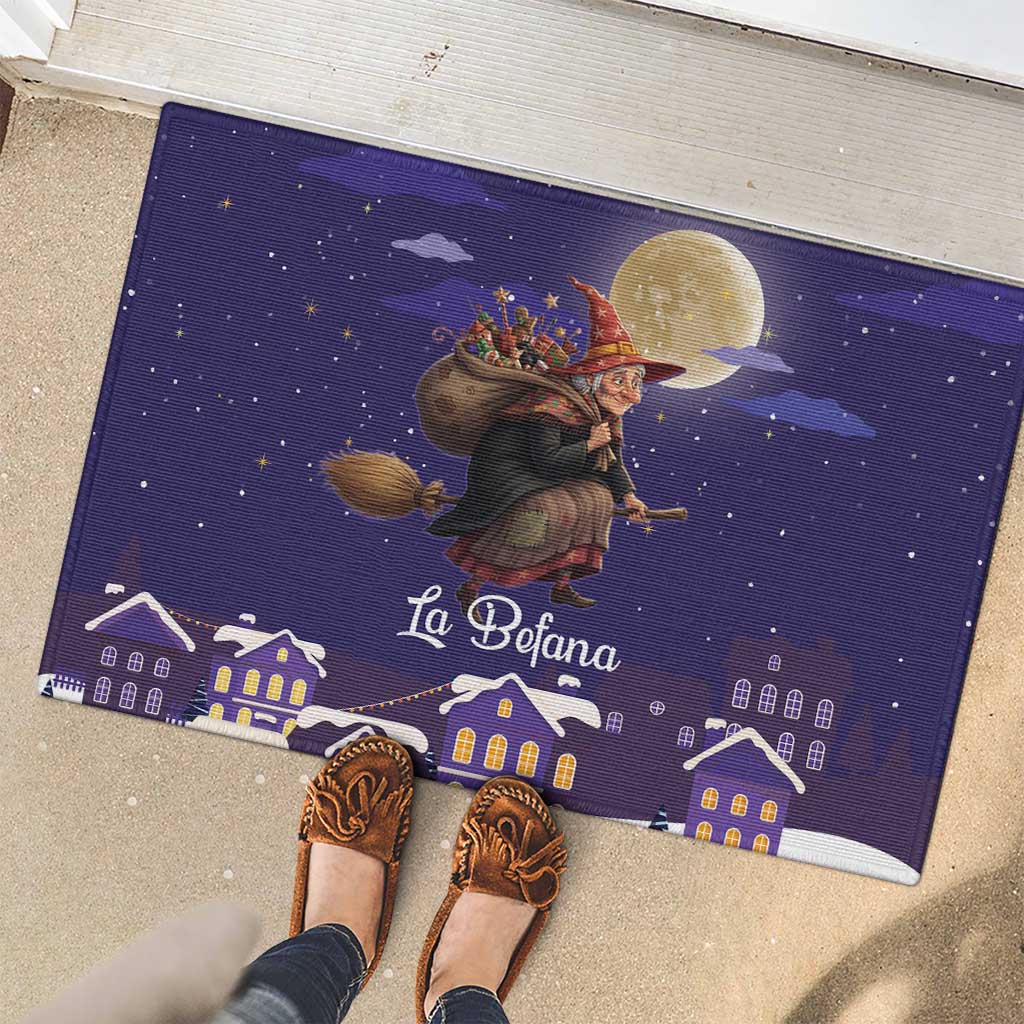 Italy Christmas Rubber Doormat La Befana Flying Over Winter Night - Wonder Print Shop