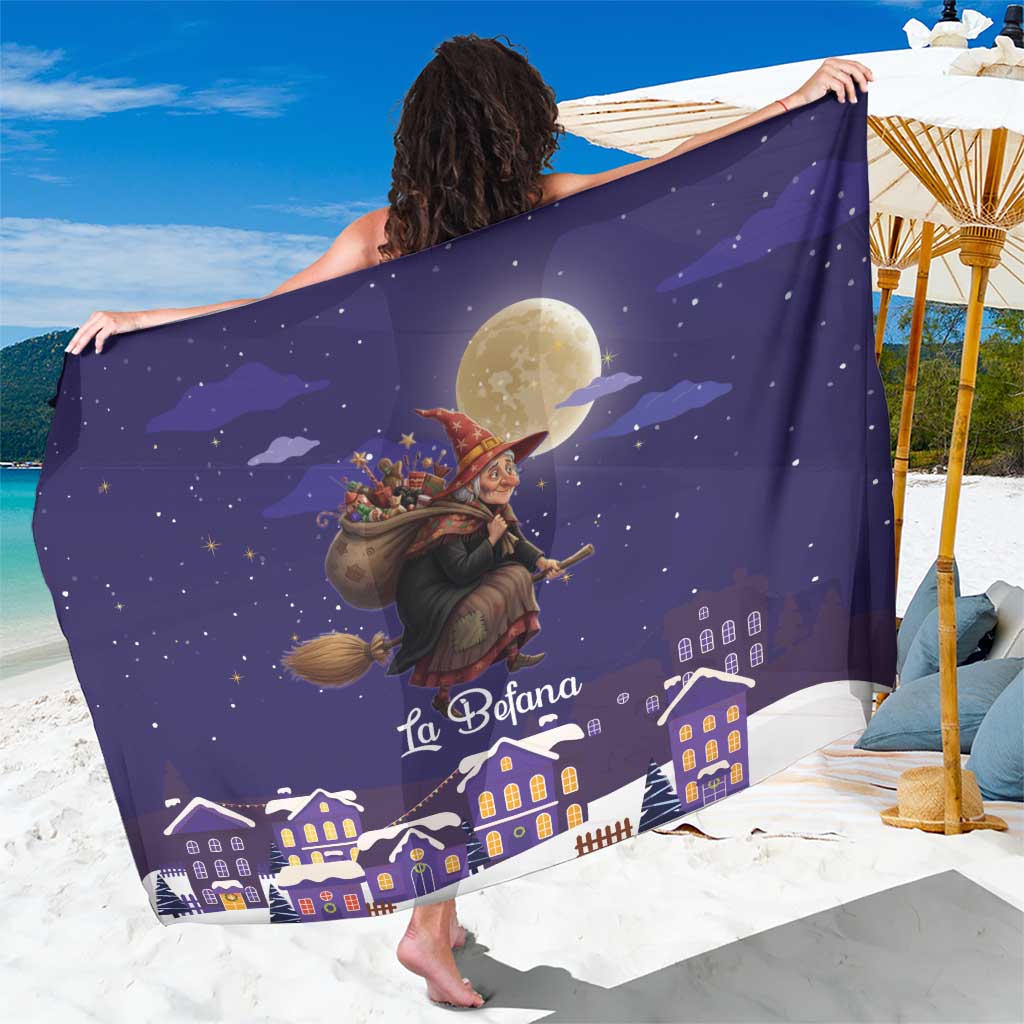 Italy Christmas Sarong La Befana Flying Over Winter Night - Wonder Print Shop