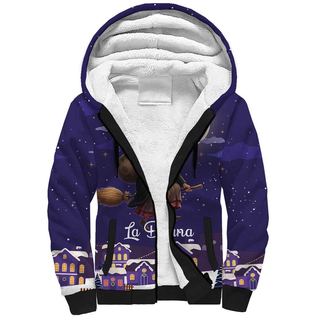 Italy Christmas Sherpa Hoodie La Befana Flying Over Winter Night - Wonder Print Shop