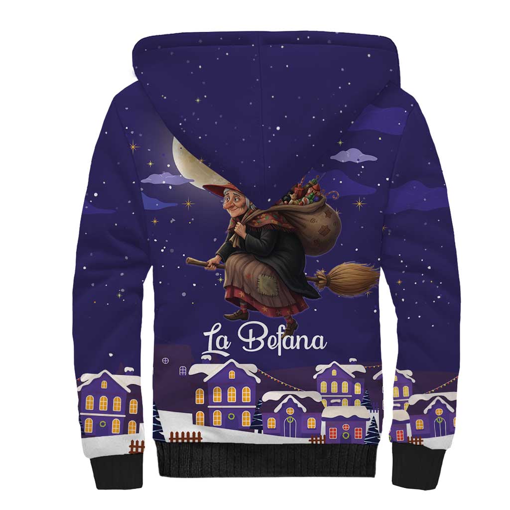 Italy Christmas Sherpa Hoodie La Befana Flying Over Winter Night - Wonder Print Shop