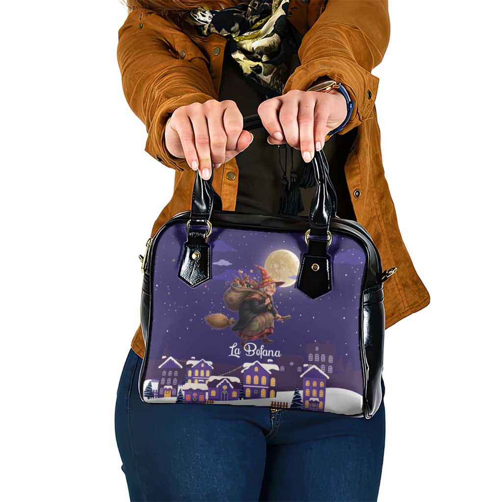 Italy Christmas Shoulder Handbag La Befana Flying Over Winter Night - Wonder Print Shop